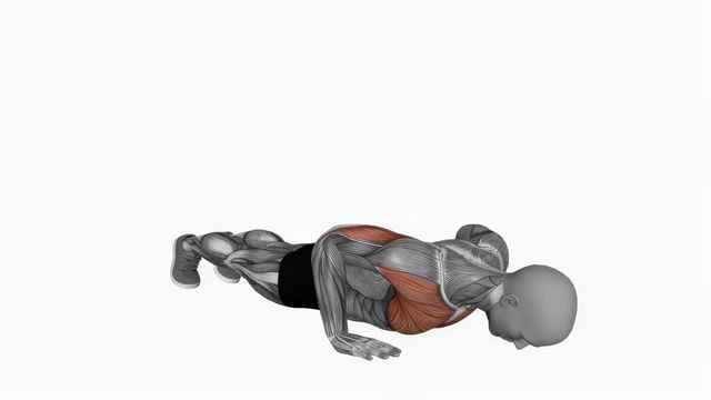 Normal Push-Up, position finale du mouvement, sur la même silhouette, muscle sollicité coloré en rouge.